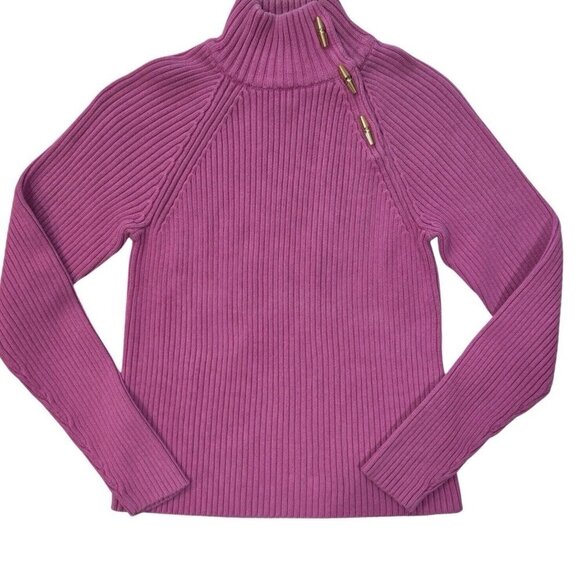 LAUREN RALPH LAUREN Pink Ribbed Turtleneck Sweater Women Medium Gold‎ Buttons - Picture 4 of 15